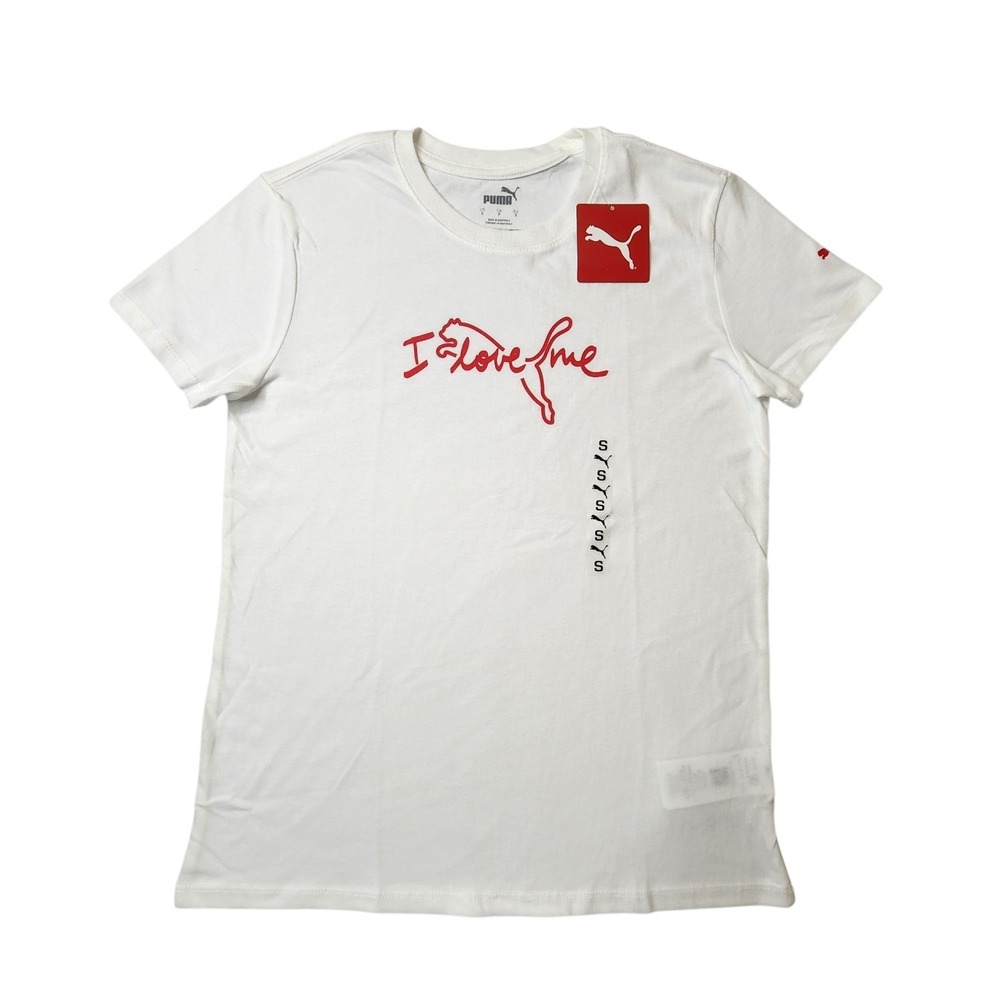 Puma Essentials Graphic I Love Me Short Sleeve White Size Small